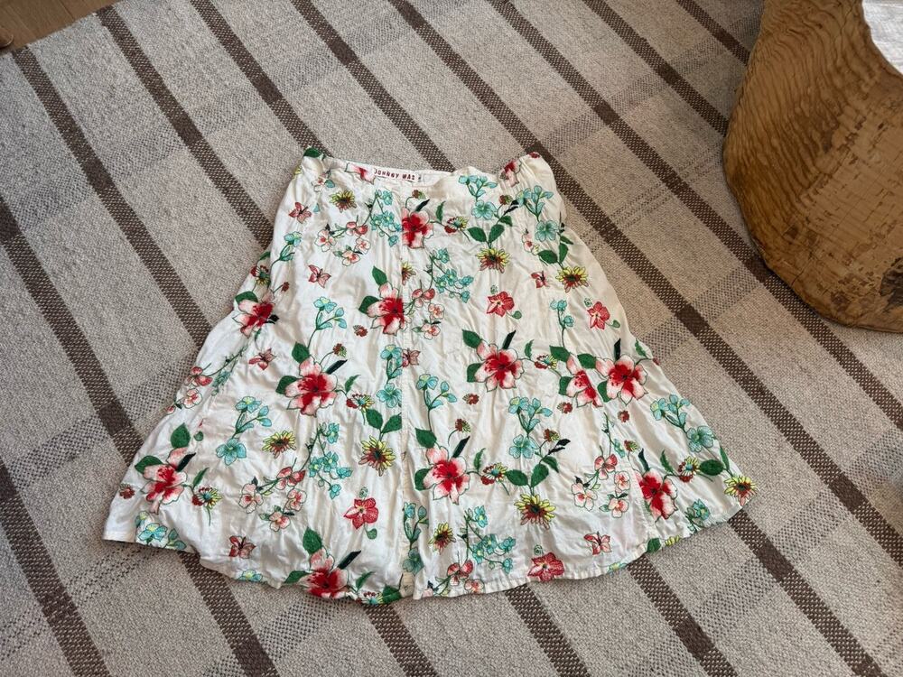 Johnny Was White Floral Embroidered A Line Skirt Women’s 8 Resort Knee